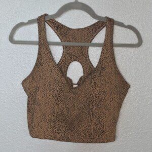 Sage Collective V-Neck Sports Longline Bra - L Python Jacquard Almond